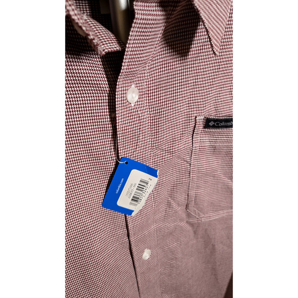 Columbia Mens Long Sleeve Button Up Red Hounds Toothprint XL - Picture 4 of 8